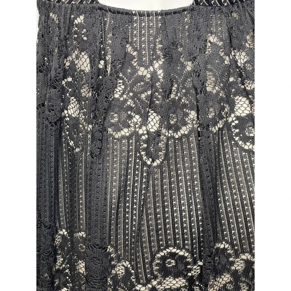 NEW NWT Free People Black Lace Overlay Nude Mini Dress size 2 Fit and Flare - Picture 3 of 6